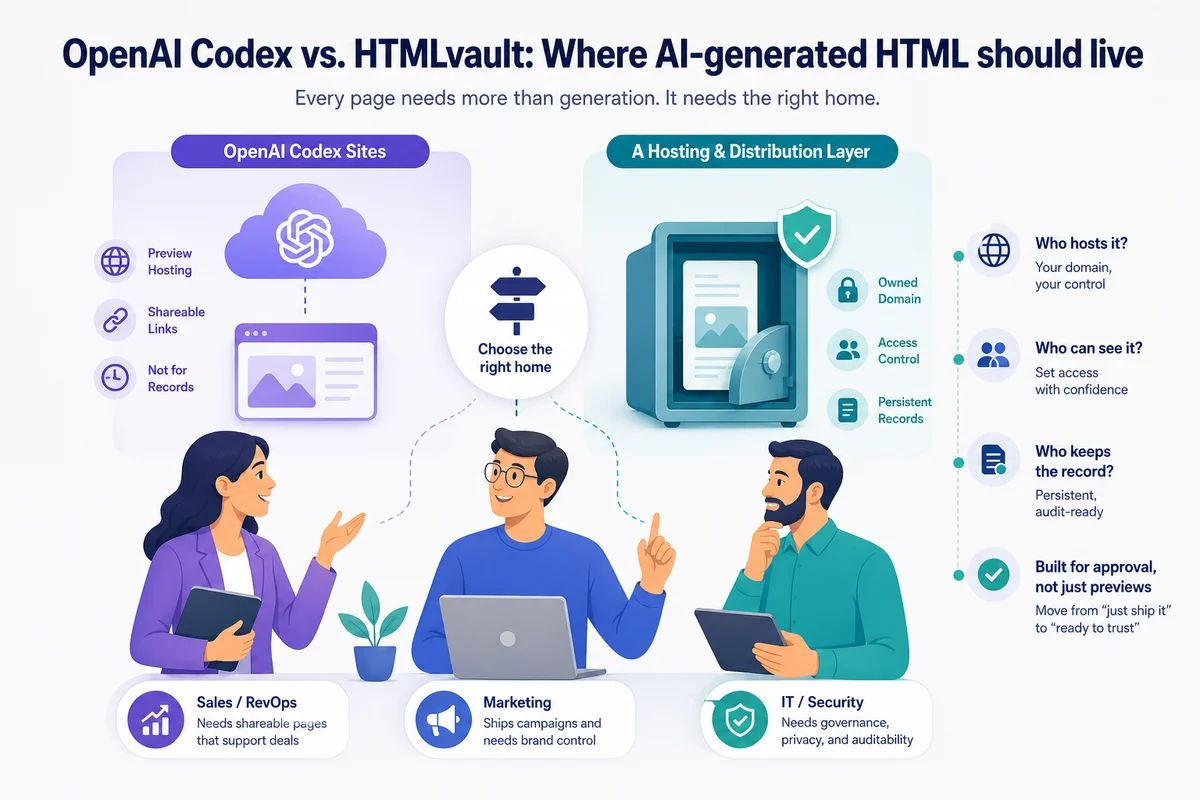 OpenAI Codex vs. HTMLvault: Where AI-generated HTML should live